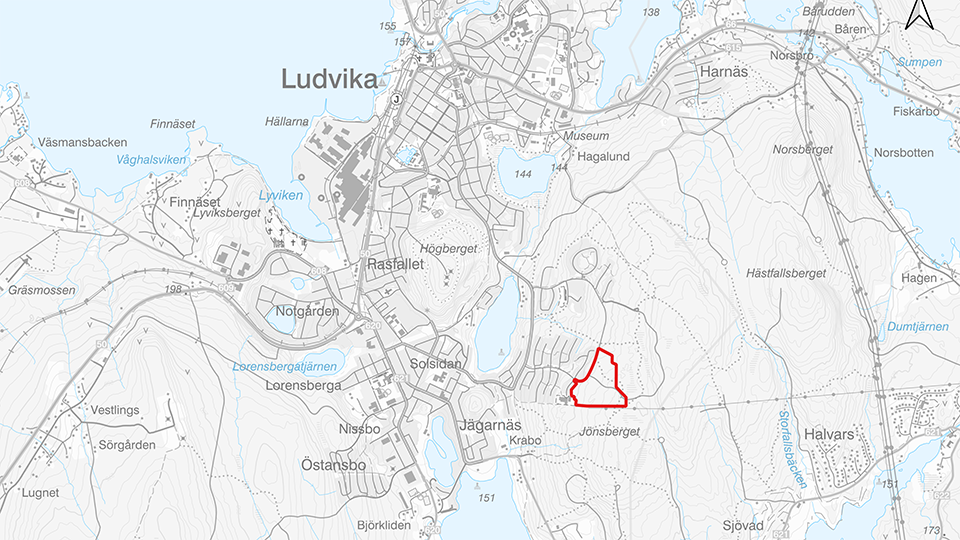 Karta som visas var de lediga tomterna i Övre Knutsbo ligger i Ludvika.